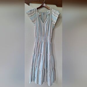 Rails Amellia Sag Harbour Stripe Linen Smocked Tiered Maxi Dress Womens Size S